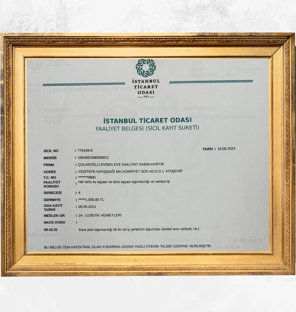 Kolay taşın faaliyet belgesi