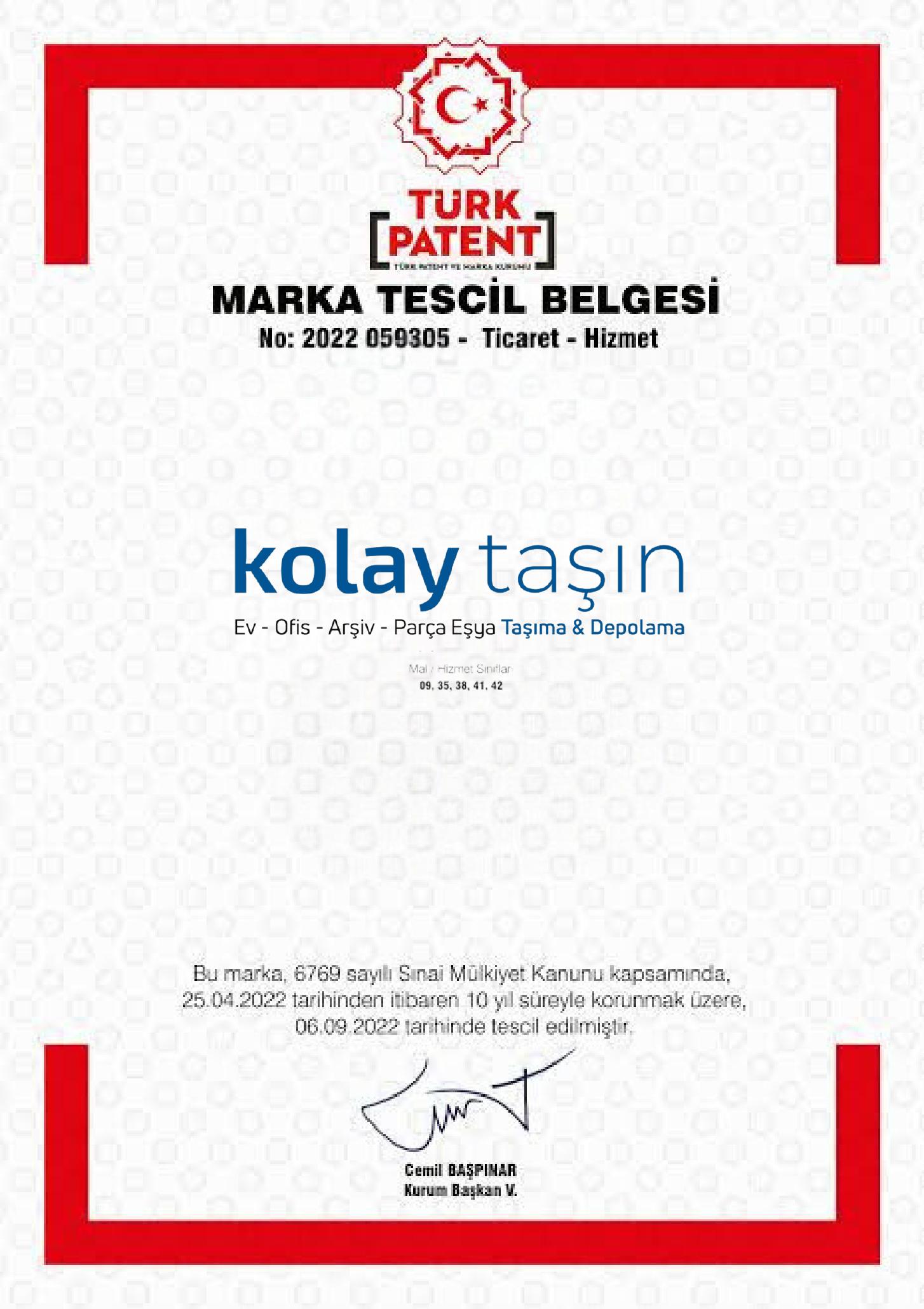 kolay taşın nakliyat marka tescil